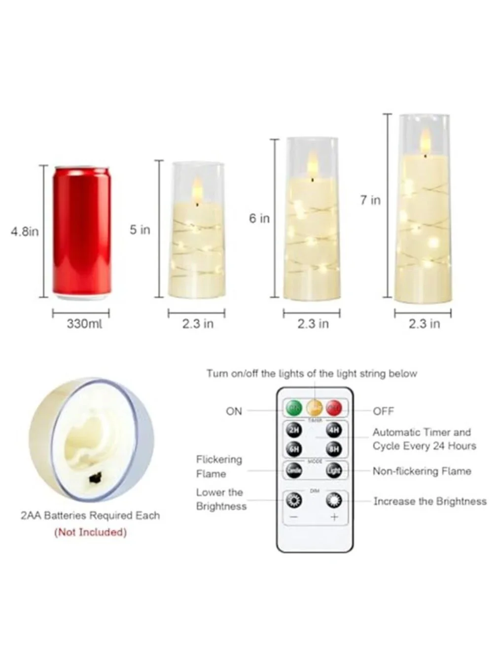 Flameless LED Candles Ivory Battery Operated Flickering Remote Timer 5 Piece Set